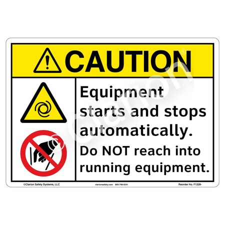 ANSI/ISO Compliant Caution/Equipment Starts And Stops Safety Signs Indoor/Outdoor Alum. (BE) 14x10